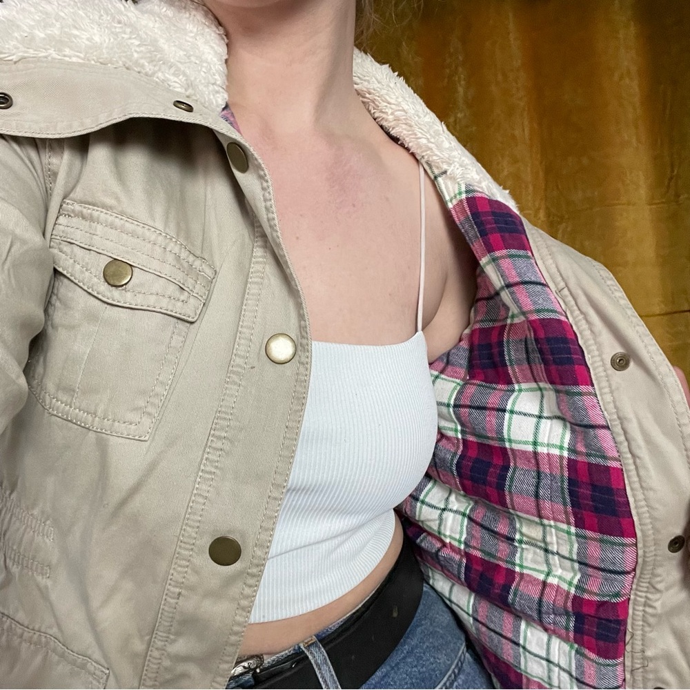 Flannel lined winter jacket with fur collar - Picture 2 of 4